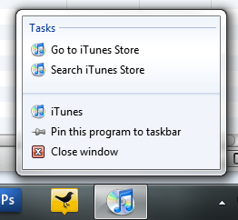 iTunes Windows 7 Superbar Jumplists
