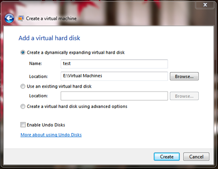 windows virtual pc setting up virtual machine create virtual machine setup virtual hard disk