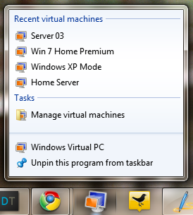 windows 7 windows virtual pc jumplist