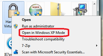 Launch directly in virtual pc right click context menu